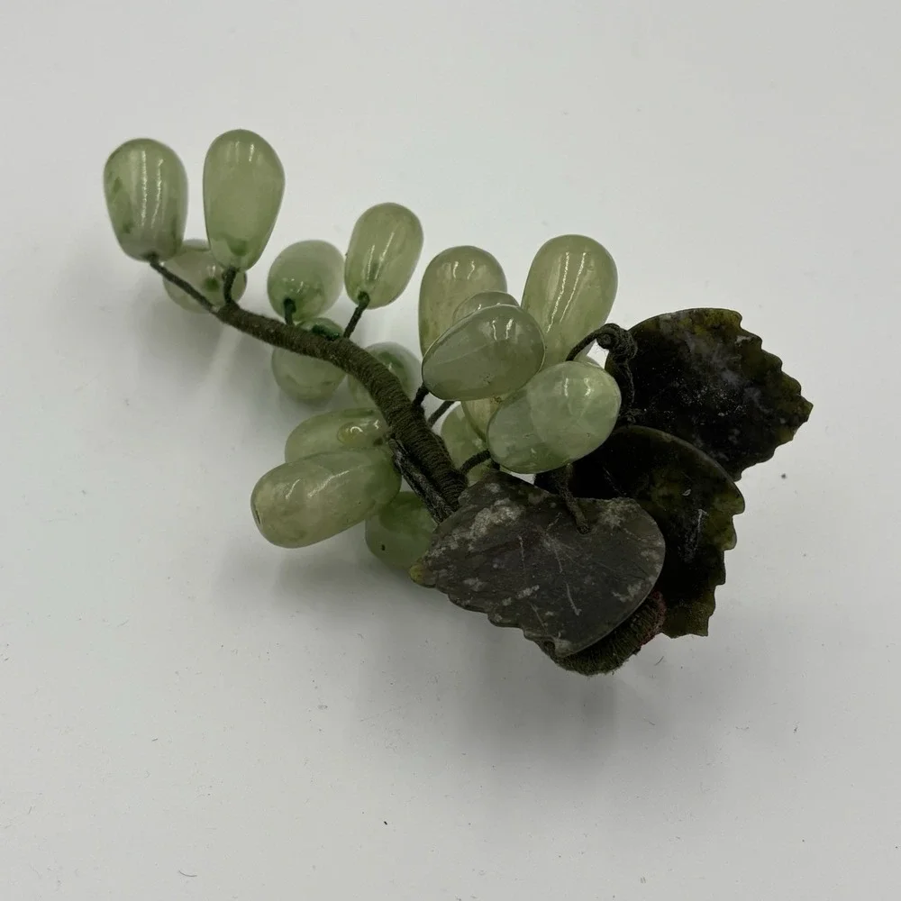 Vintage Midcentury carved Green Jade Grape Cluster / 8